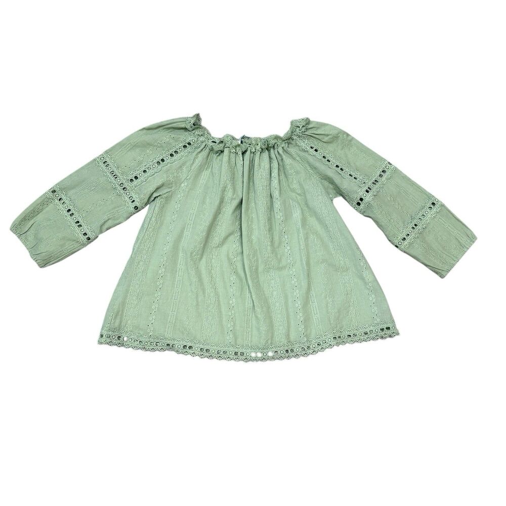 Sundance Green Eyelet Cotton Journeys Blouse Top Size XS